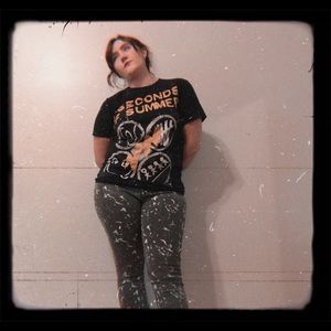 Gray and white acid wash low rise skinny jeans